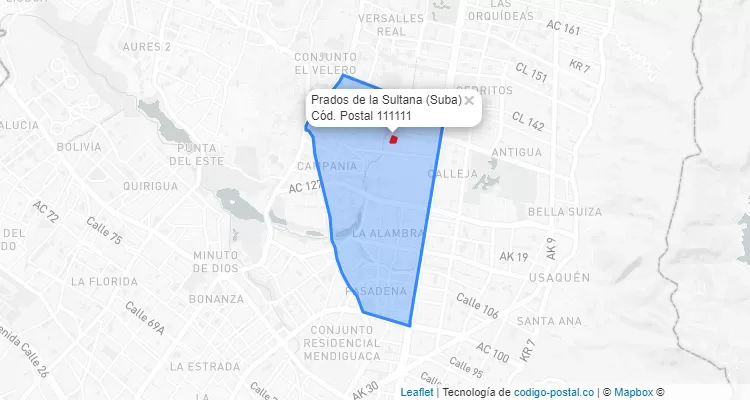 Código Postal Barrio Prados de la Sultana en Suba, Bogotá
