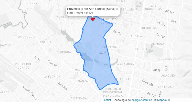 Código Postal Barrio Provenza (Lote San Carlos) en Suba, Bogotá