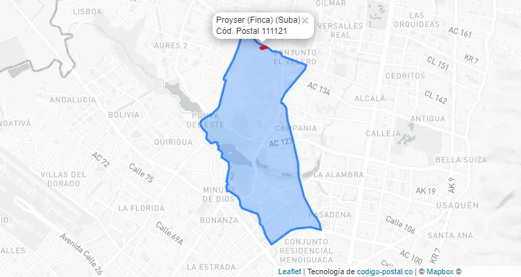 ZIP Code Locality Proyser (Finca) in Suba, Bogotá