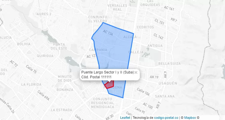 Código Postal Barrio Puente Largo Sector I y II en Suba, Bogotá