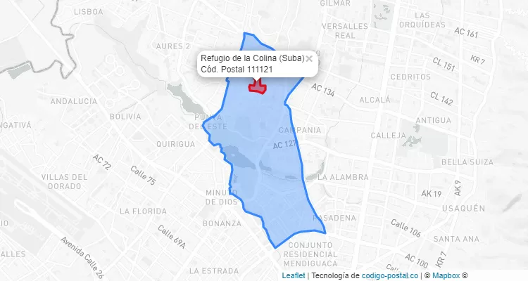 ZIP Code Locality Refugio de la Colina in Suba, Bogotá