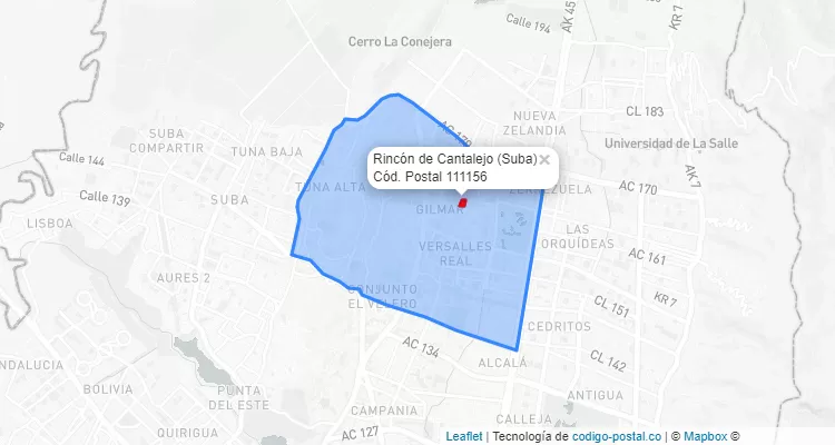Código Postal Barrio Rincón de Cantalejo en Suba, Bogotá