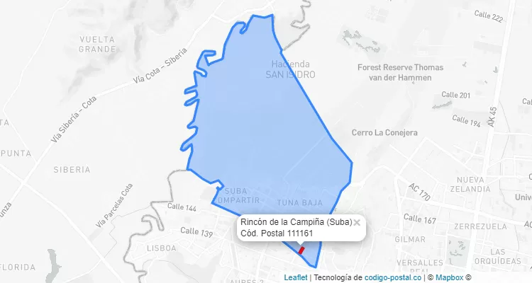 ZIP Code Locality Rincón de la Campiña in Suba, Bogotá