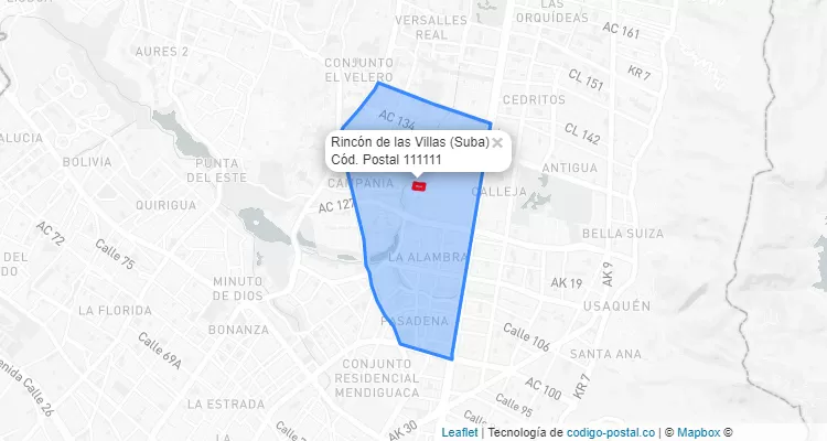 ZIP Code Locality Rincón de las Villas in Suba, Bogotá