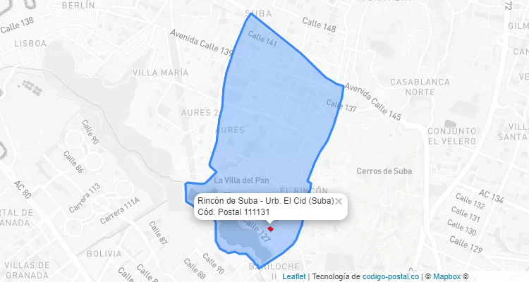 ZIP Code Locality Rincón de Suba - Urb. El Cid in Suba, Bogotá