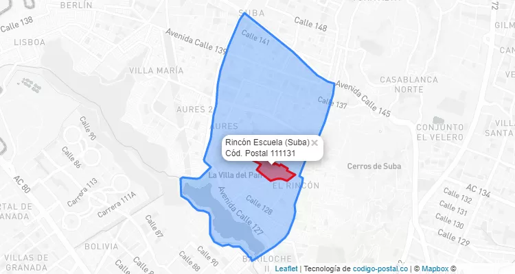 ZIP Code Locality Rincón Escuela in Suba, Bogotá
