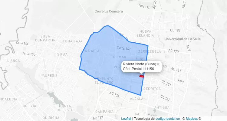 CEP Bairro Riviera Norte em Suba, Bogotá