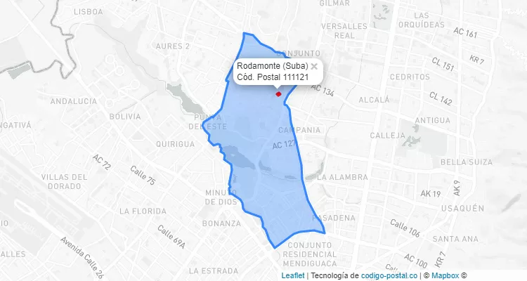 Código Postal Barrio Rodamonte en Suba, Bogotá