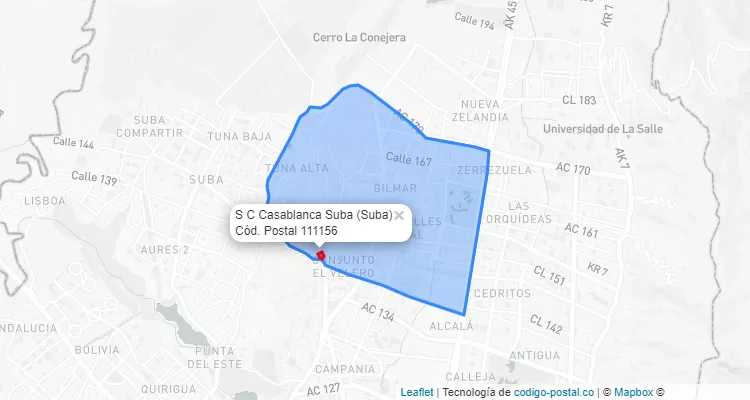 ZIP Code Locality S C Casablanca Suba in Suba, Bogotá