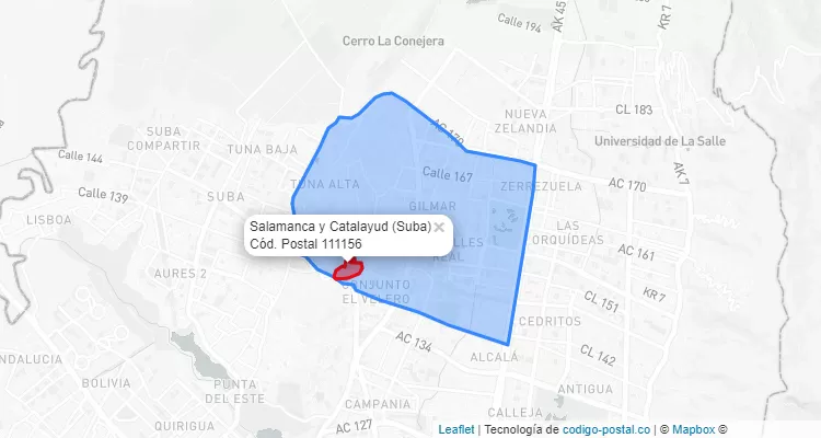 Código Postal Barrio Salamanca y Catalayud en Suba, Bogotá