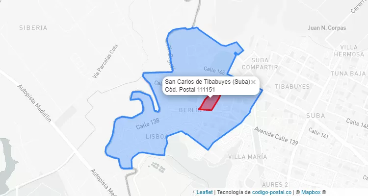 Código Postal Barrio San Carlos de Tibabuyes en Suba, Bogotá