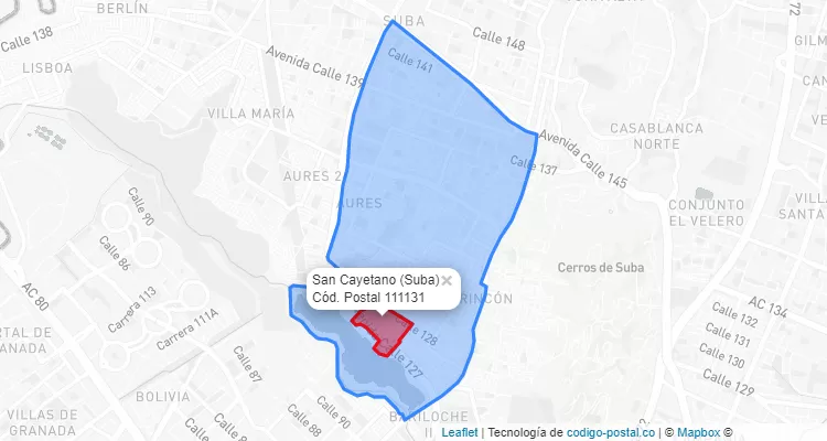 Código Postal Barrio San Cayetano en Suba, Bogotá