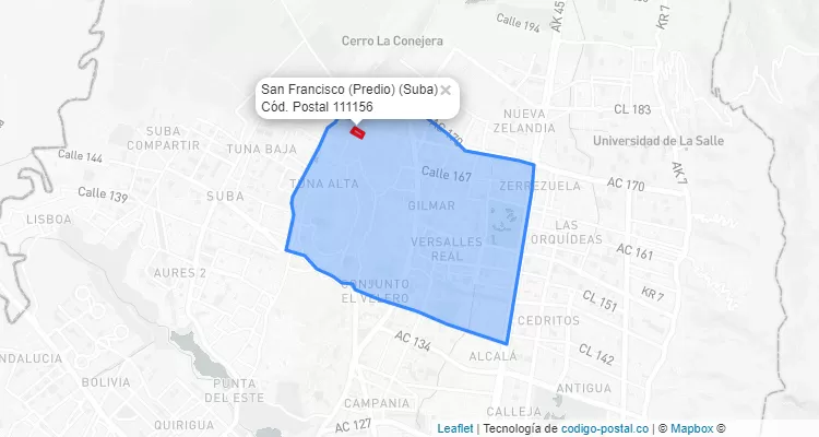 ZIP Code Locality San Francisco (Predio) in Suba, Bogotá