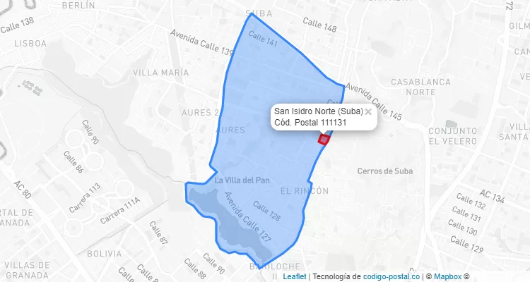 ZIP Code Locality San Isidro Norte in Suba, Bogotá