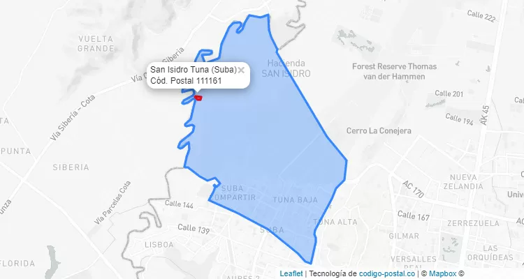 CEP Bairro San Isidro Tuna em Suba, Bogotá