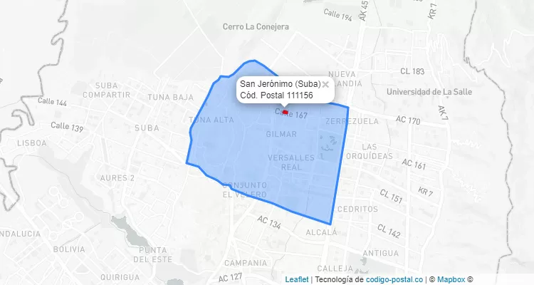 ZIP Code Locality San Jerónimo in Suba, Bogotá