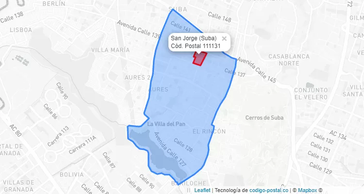 ZIP Code Locality San Jorge in Suba, Bogotá
