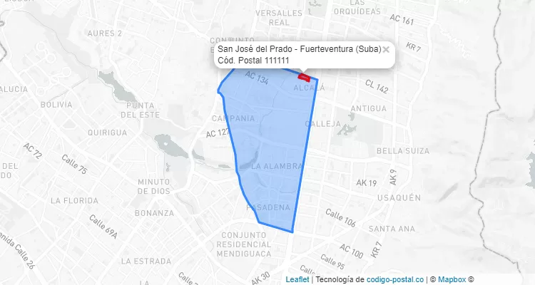 ZIP Code Locality San José del Prado - Fuerteventura in Suba, Bogotá