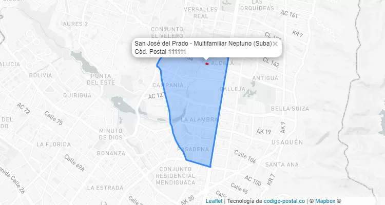 Código Postal Barrio San José del Prado - Multifamiliar Neptuno en Suba, Bogotá
