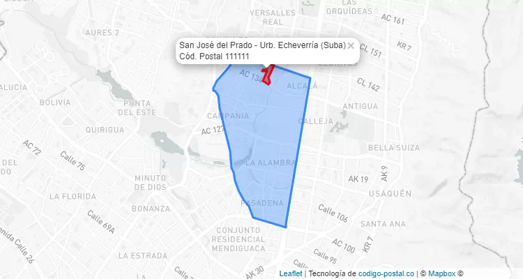 Código Postal Barrio San José del Prado - Urb. Echeverría en Suba, Bogotá