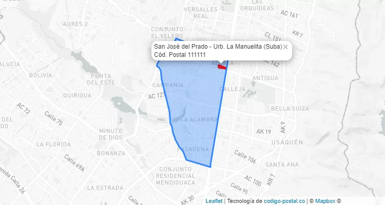 Código Postal Barrio San José del Prado - Urb. La Manuelita en Suba, Bogotá