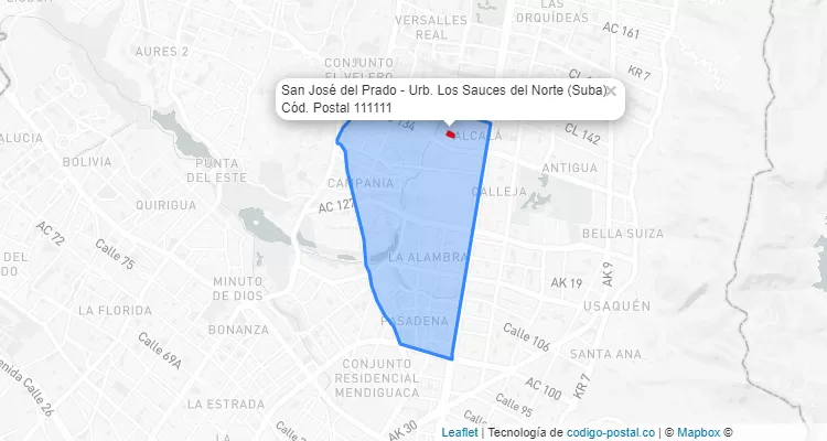 Código Postal Barrio San José del Prado - Urb. Los Sauces del Norte en Suba, Bogotá