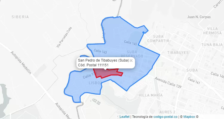 CEP Bairro San Pedro de Tibabuyes em Suba, Bogotá