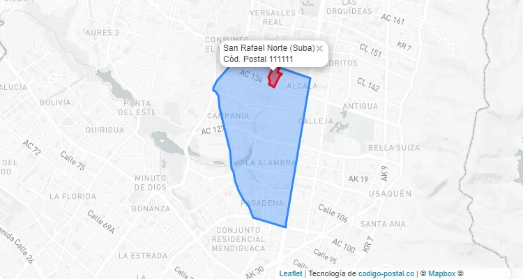 ZIP Code Locality San Rafael Norte in Suba, Bogotá