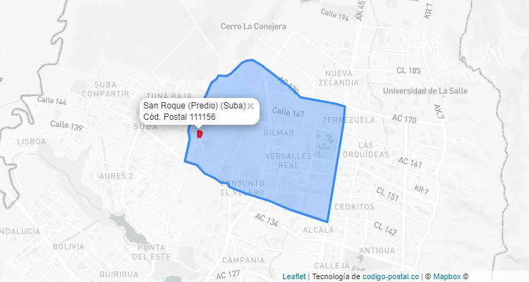 ZIP Code Locality San Roque (Predio) in Suba, Bogotá