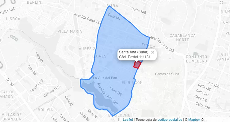 ZIP Code Locality Santa Ana in Suba, Bogotá