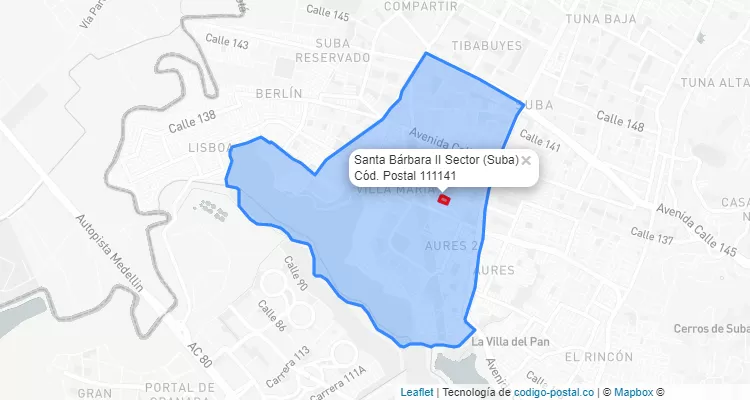 ZIP Code Locality Santa Bárbara II Sector in Suba, Bogotá