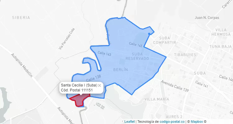 ZIP Code Locality Santa Cecilia I in Suba, Bogotá