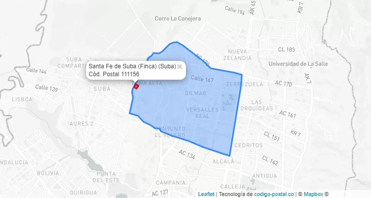 ZIP Code Locality Santa Fe de Suba (Finca) in Suba, Bogotá