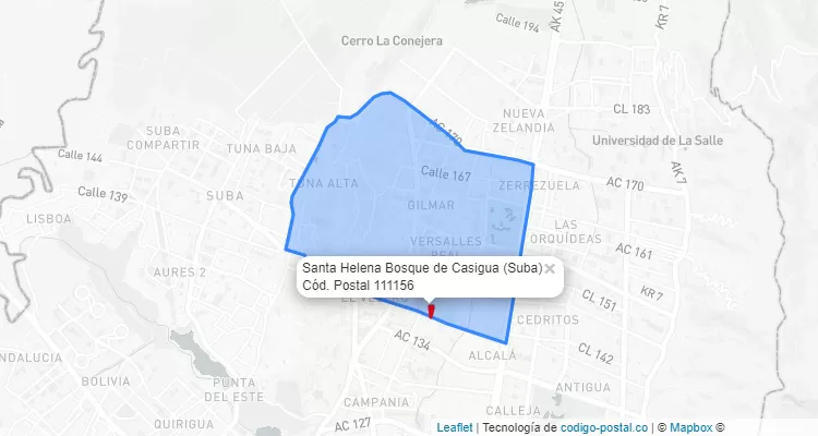Código Postal Barrio Santa Helena Bosque de Casigua en Suba, Bogotá