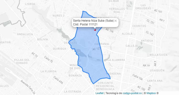 Código Postal Barrio Santa Helena Niza Suba en Suba, Bogotá