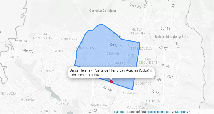 Código Postal Barrio Santa Helena - Puerta de Hierro Las Acacias en Suba, Bogotá