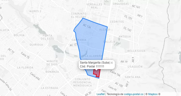 Código Postal Barrio Santa Margarita en Suba, Bogotá