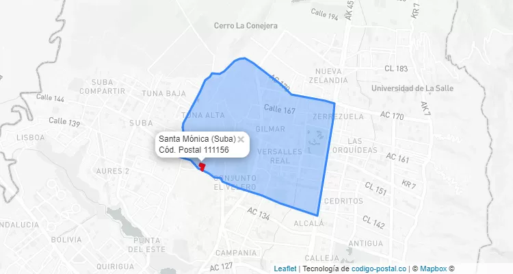 ZIP Code Locality Santa Mónica in Suba, Bogotá