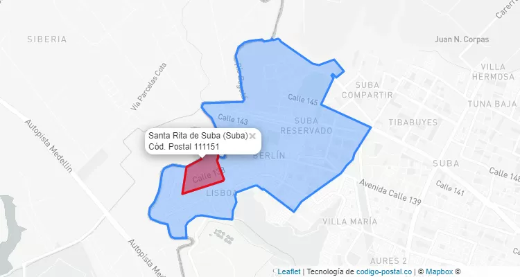 ZIP Code Locality Santa Rita de Suba in Suba, Bogotá