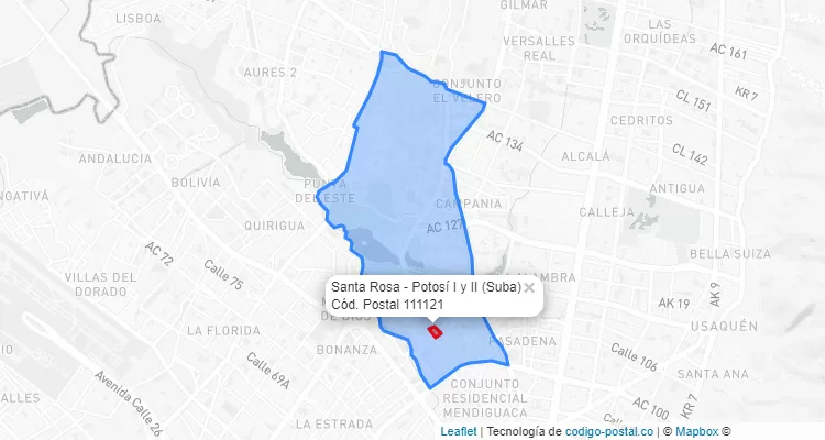 Código Postal Barrio Santa Rosa - Potosí I y II en Suba, Bogotá