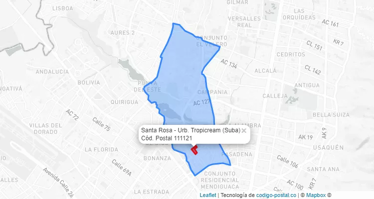 Código Postal Barrio Santa Rosa - Urb. Tropicream en Suba, Bogotá