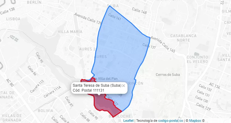 ZIP Code Locality Santa Teresa de Suba in Suba, Bogotá