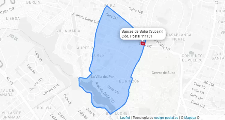 ZIP Code Locality Sauces de Suba in Suba, Bogotá