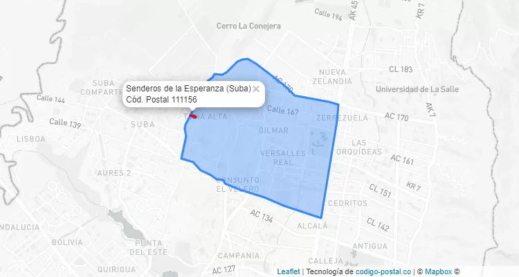 CEP Bairro Senderos de la Esperanza em Suba, Bogotá