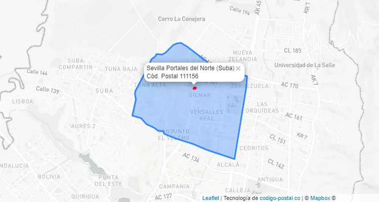 Código Postal Barrio Sevilla Portales del Norte en Suba, Bogotá