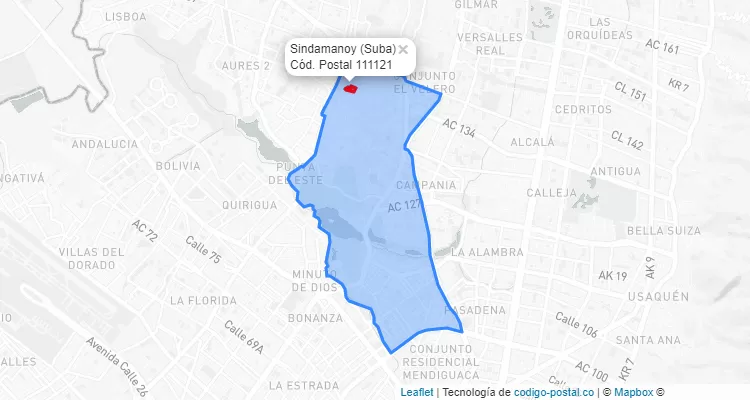 ZIP Code Locality Sindamanoy in Suba, Bogotá