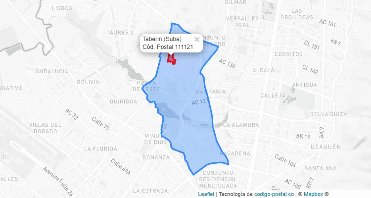 Código Postal Barrio Taberin en Suba, Bogotá