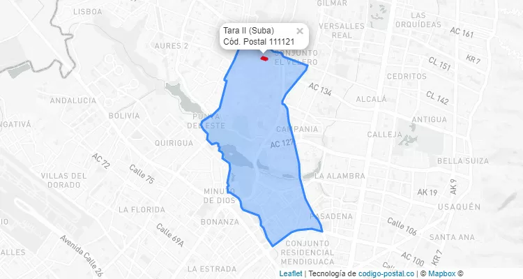 Código Postal Barrio Tara II en Suba, Bogotá