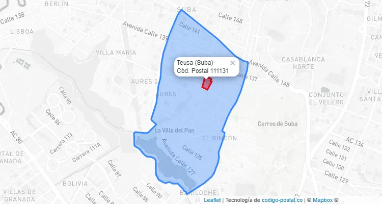 Código Postal Barrio Teusa en Suba, Bogotá
