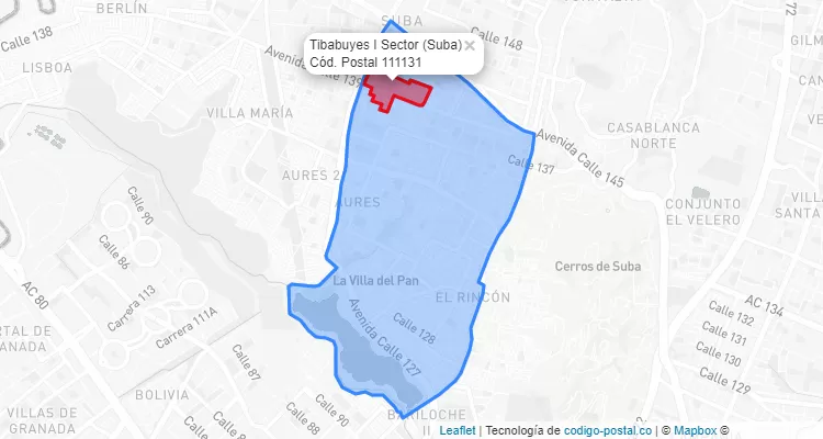 ZIP Code Locality Tibabuyes I Sector in Suba, Bogotá